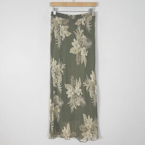 Vtg Y2K Women’s 100% Silk Maxi Skirt Earthy Floral Boho Tropical Size Large